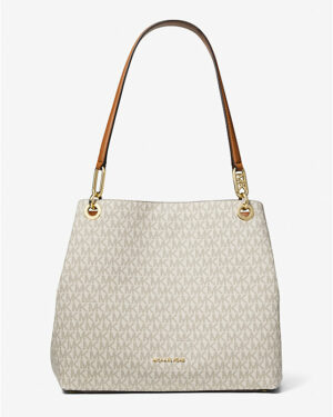 KENSINGTON <br> Grand cabas à logo Signature - Vanille / Noisette