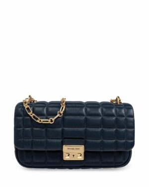 TRIBECA <br> Grand sac porté épaule en cuir matelassé - Navy