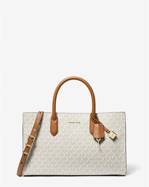 SCARLETT <br> Sac de taille moyenne à logo Signature - Vanille / Noisette