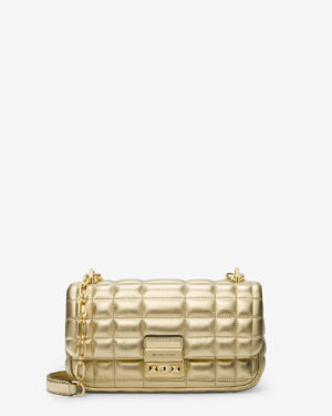 TRIBECA <br> Petit sac porté épaule en cuir matelassé métallisé