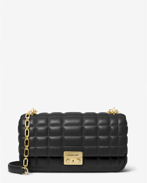 TRIBECA <br> Grand sac porté épaule en cuir matelassé - Noir