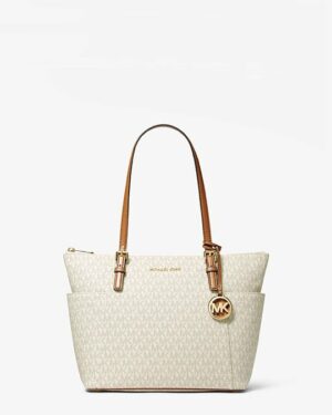 JET SET  TOP-ZIP TOTE BAG À LOGO SIGNATURE - Vanille / Noisette