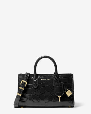 SCARLETT <br> Très petit sac à bandoulière en cuir effet crocodile en relief - Black