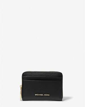 JET SET <br> Petit porte-cartes entièrement zippé en cuir grainé - Noir
