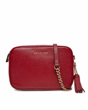 JET SET • CAMERA BAG <br> Sac à bandoulière en cuir de taille moyenne - Rouge profond
