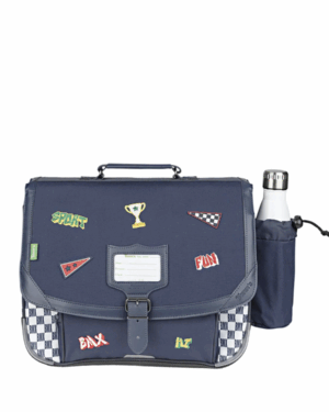 Mathéo · Cartable bleu 38 cm • Poche gourde