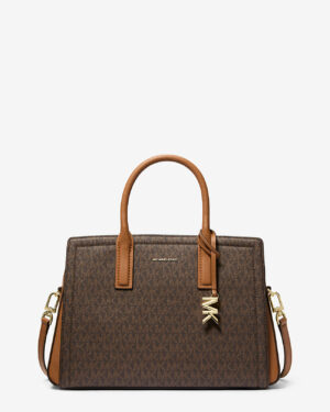 LAILA <br> Sac de taille moyenne à logo Signature - Bronze / Noisette