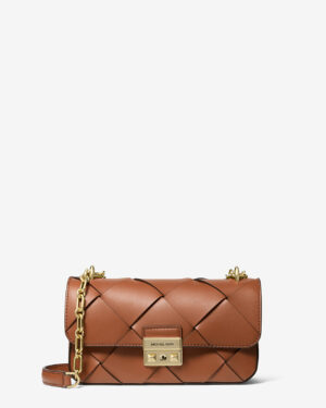 TRIBECA <br> Petit sac porté épaule en cuir tressé - Luggage