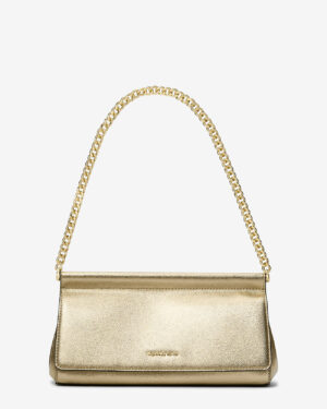 Carmine <br> Pochette de taille moyenne en cuir grainé métallisé