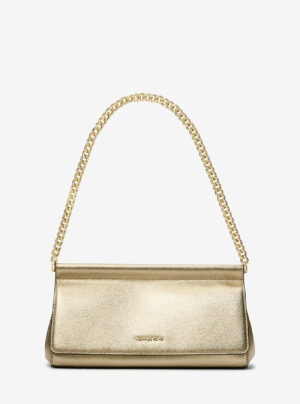 Carmine <br> Pochette de taille moyenne en cuir grainé métallisé