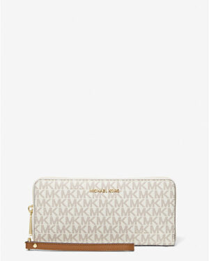 JET SET <br> Grand portefeuille continental à logo - Vanille / Noisette