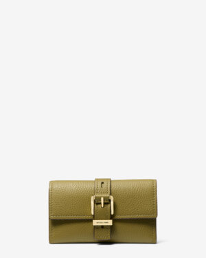 NOLITA <br> Portefeuille de taille moyenne en cuir grainé à trois volets - Vert Safari