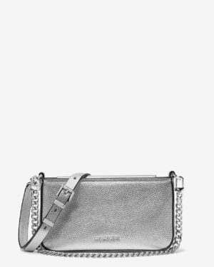 BRYANT <br> Petite pochette convertible en cuir métallisé argenté