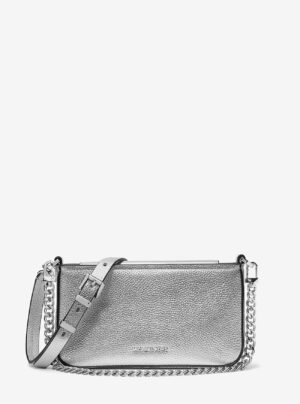 BRYANT <br> Petite pochette convertible en cuir métallisé argenté