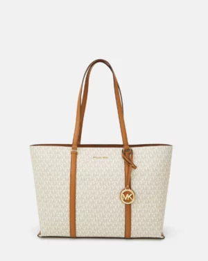 TEMPLE • Grand sac cabas avec logo signature - Vanille / Noisette