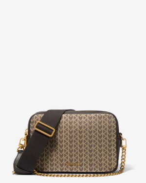 BRYANT <br> Sac à bandoulière / Camera bag de taille moyenne en jacquard à logo MK2000 - Naturel