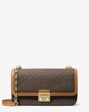 TRIBECA • Grand sac porté épaule à logo Signature - Brun/Noisette