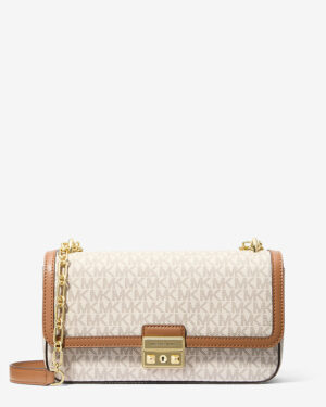 TRIBECA • Grand sac porté épaule à logo Signature - Vanille/Noisette