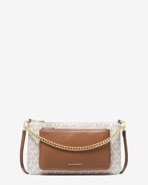 JET SET • Sac à bandoulière convertible de taille moyenne à logo Signature - Vanille/Noisette