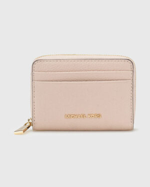 JET SET  Petit porte-cartes entièrement zippé en cuir grainé - Soft pink