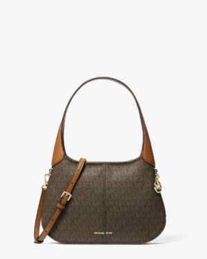 ALICE • Petit sac porté épaule à logo Signature - Brun/Noisette